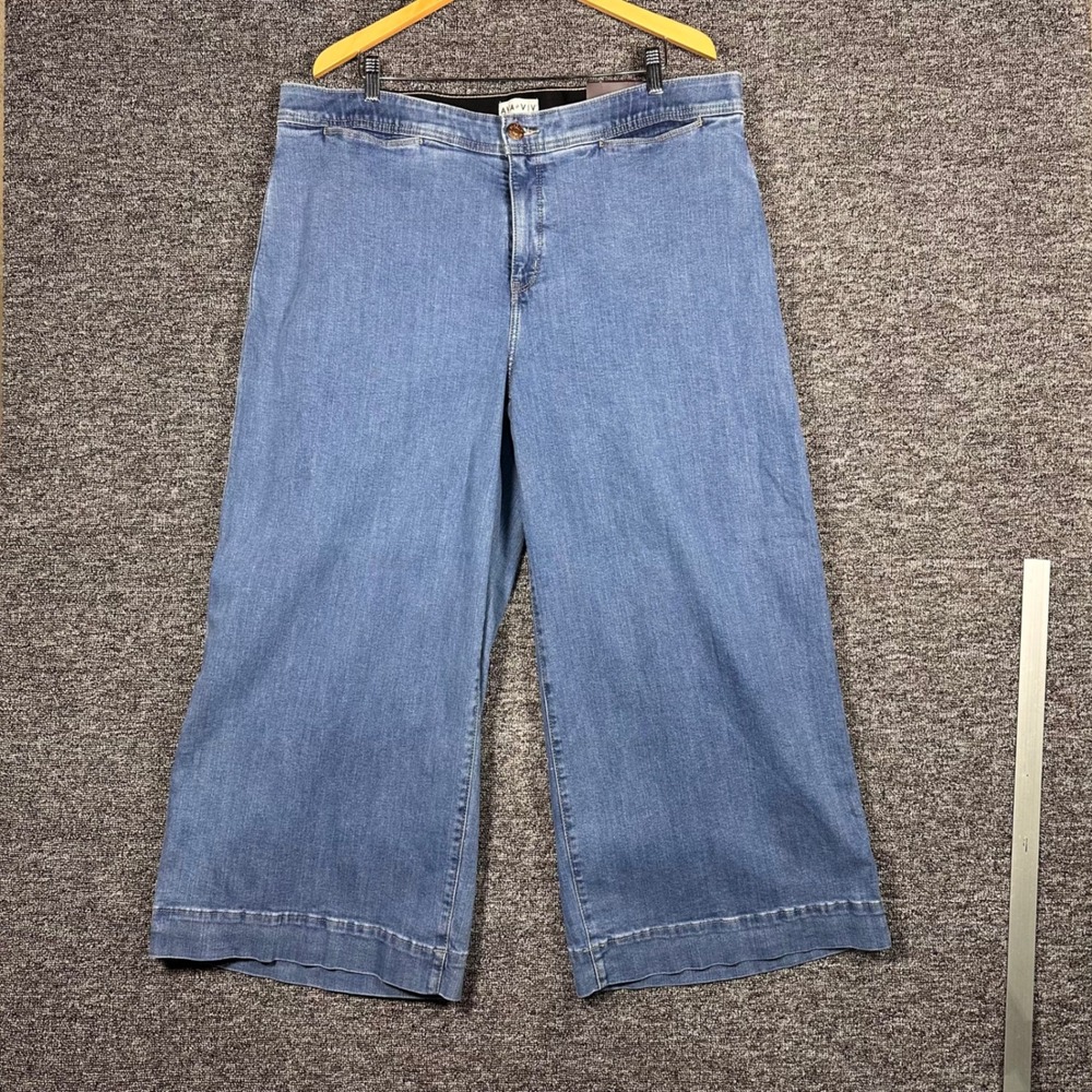 Ava & Viv WOMENS High Rise Smart Wide Leg Jeans Medium Wash Comfort Waist 18